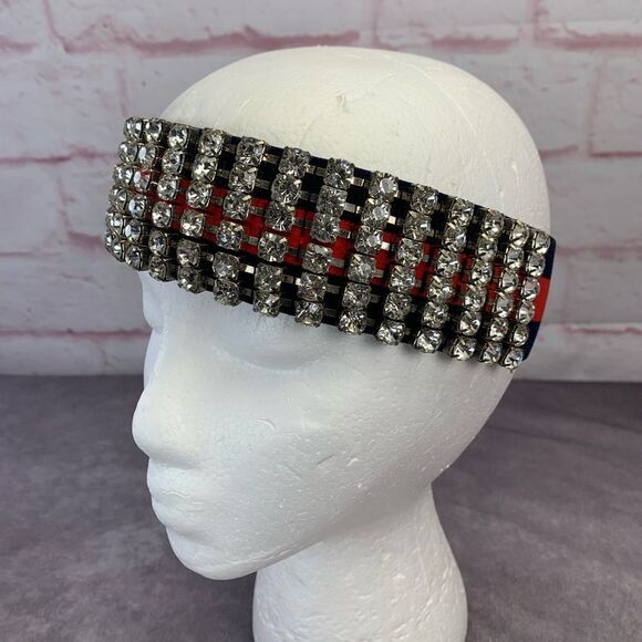 Authentic Gucci Embellished Crystal Red & Blue Sherry Web Headband - Picture 2 of 12